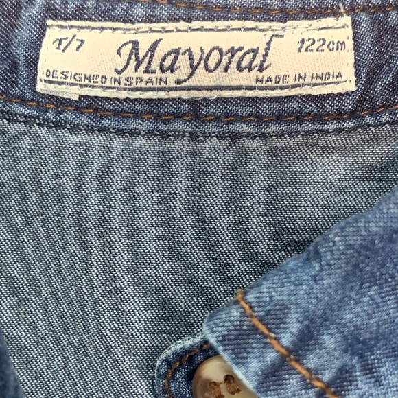 Mayoral Long Sleeve Embroidered Denim Button Down Size 7 - Picture 3 of 6